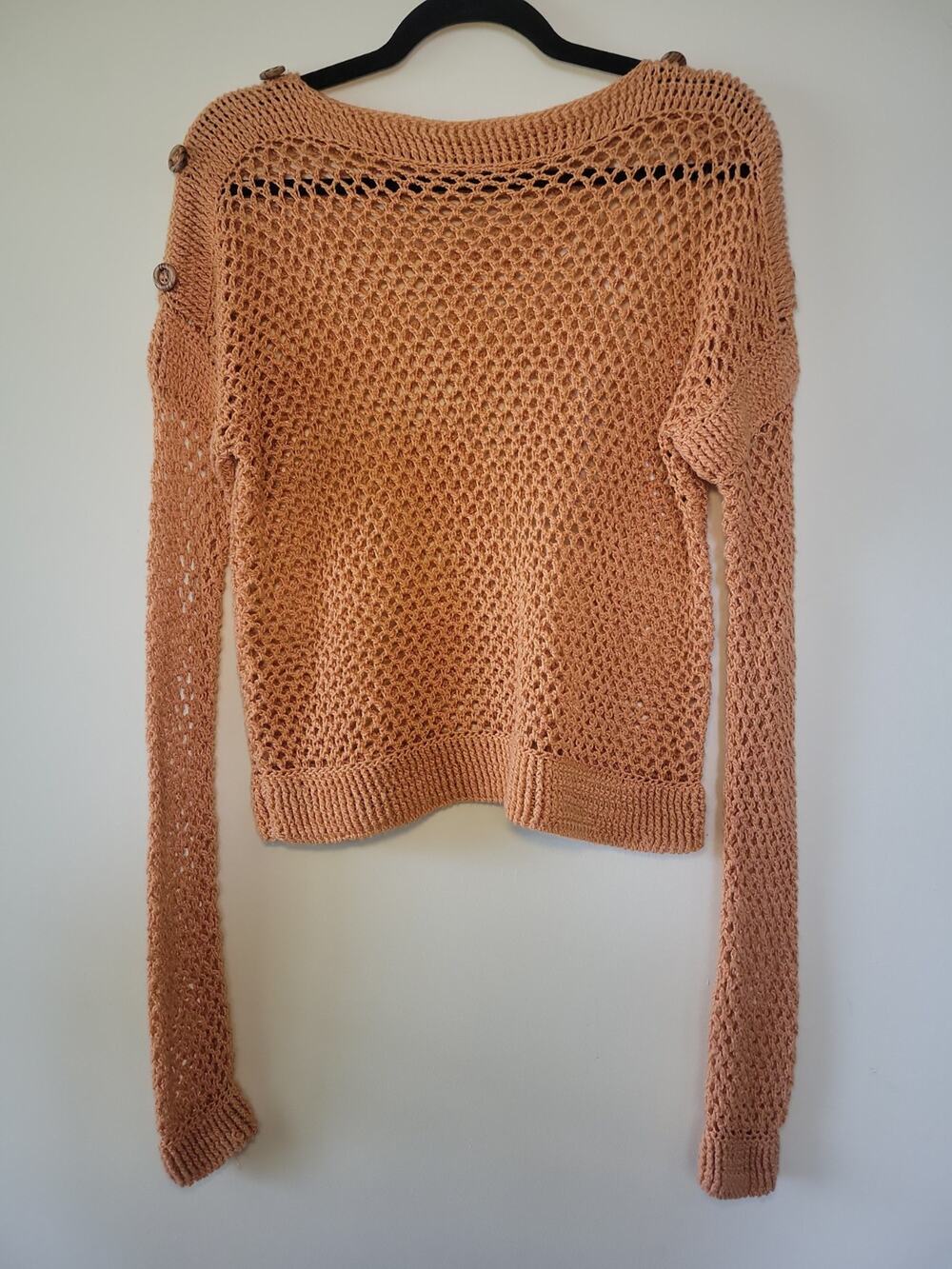 Women's Crochet Open Knit Top Long Sleeve Size L Festival Boho Hippie Fairy Y2K